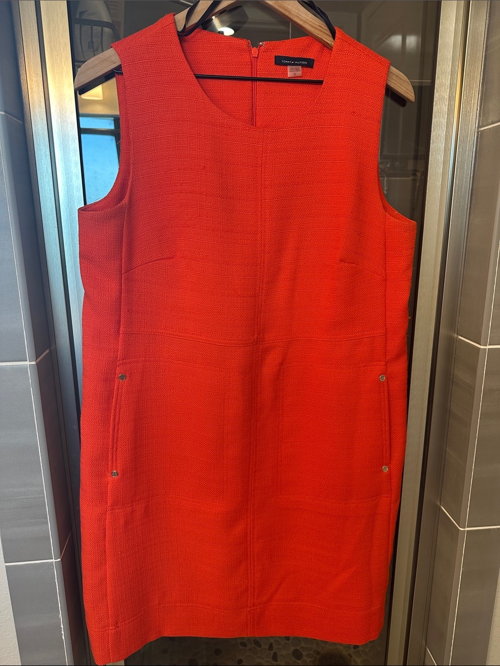 Tommy Hilfiger Bright Orange Sleeveless Midi Shift Dress